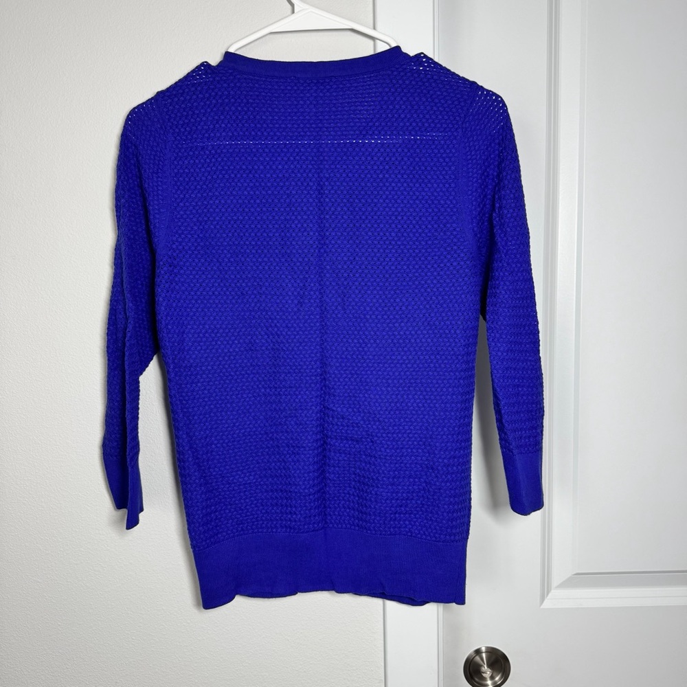The Limited Cardigan Size Medium Royal Blue Purple Open Knit 3/4 Sleeves Sweater - Picture 5 of 8